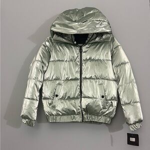 Marc New York Metallic Shiny Green Hooded Puffer Jacket XS NWT